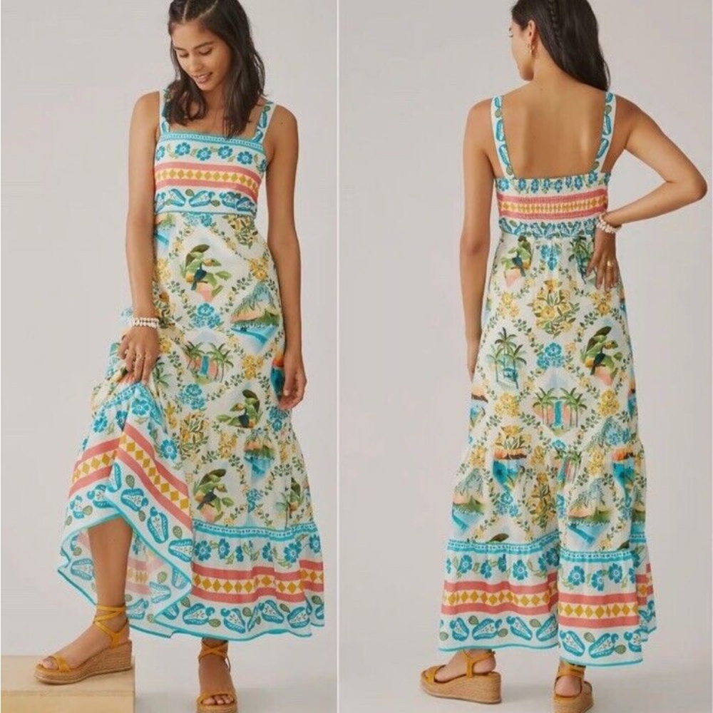 New Farm Rio Anthropologie Blue and Green Sleeveless Sundress XS New never worn!